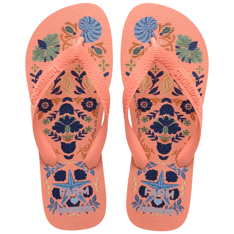 Havaianas FARM Rio Seashell Tapestry Flip Flops in Peach Rose