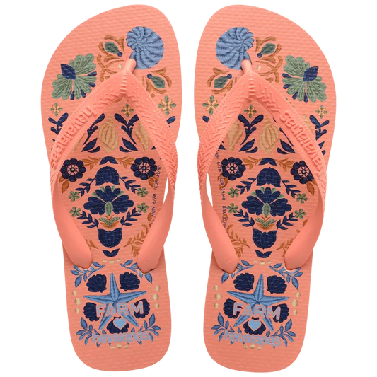 Havaianas FARM Rio Seashell Tapestry Flip Flops in Peach Rose