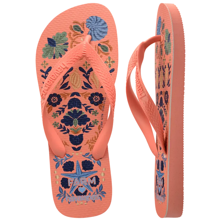 Havaianas FARM Rio Seashell Tapestry Flip Flops in Peach Rose