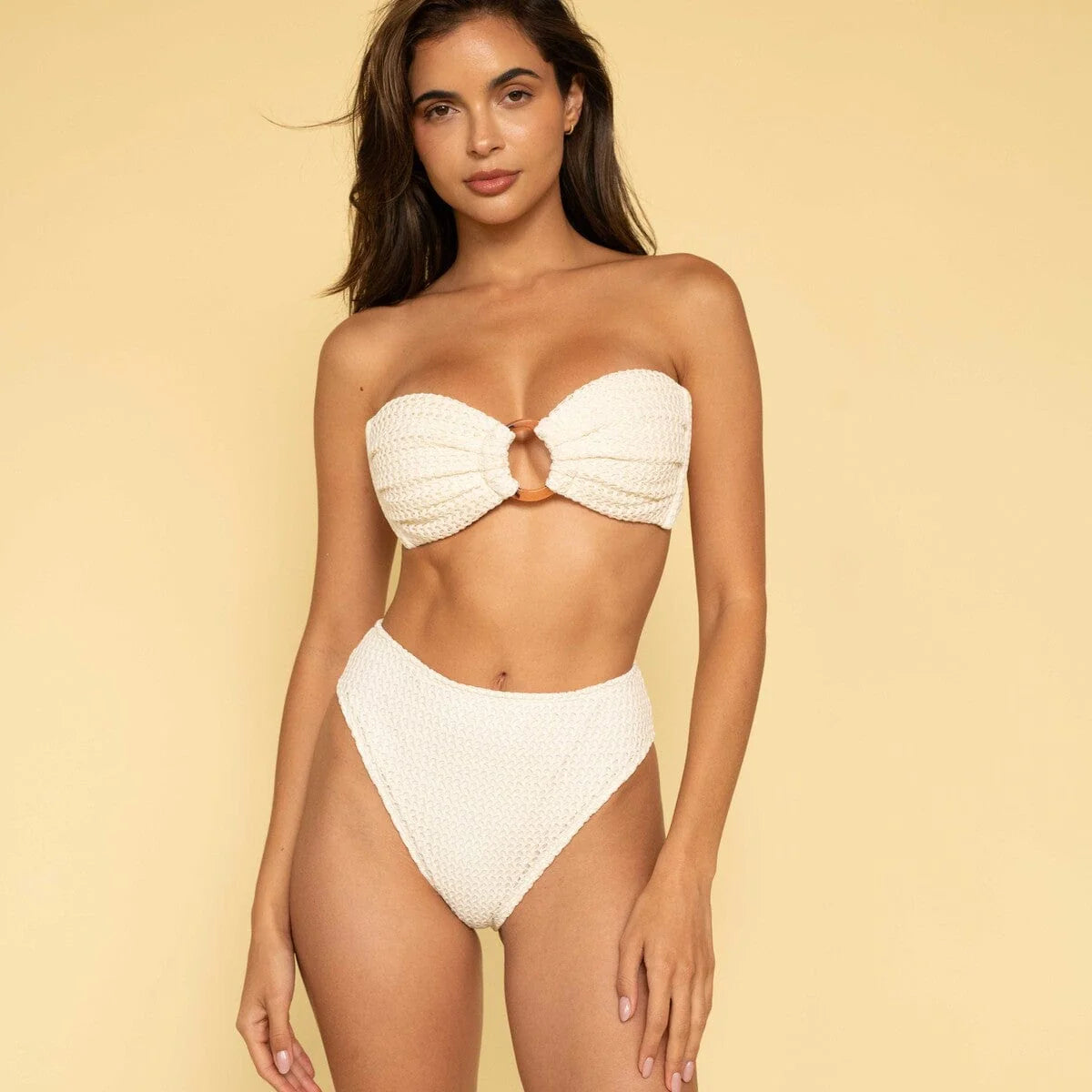 Montce Crochet Tori Ties Bandeau Bikini Top in Bone