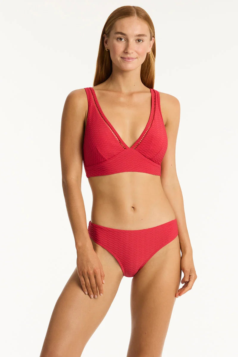 Sea Level Honeycomb Regular Bikini Pant in Red