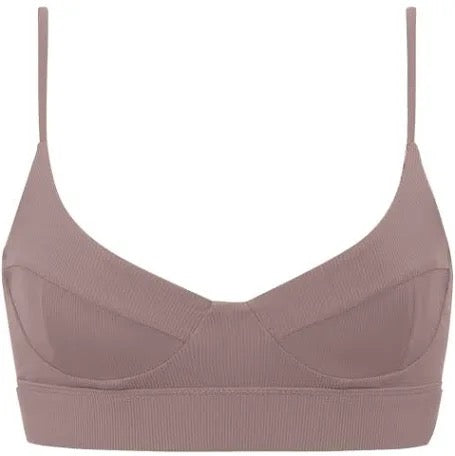 Acacia Paisley Ribbed Terry Bikini Top in Taupe