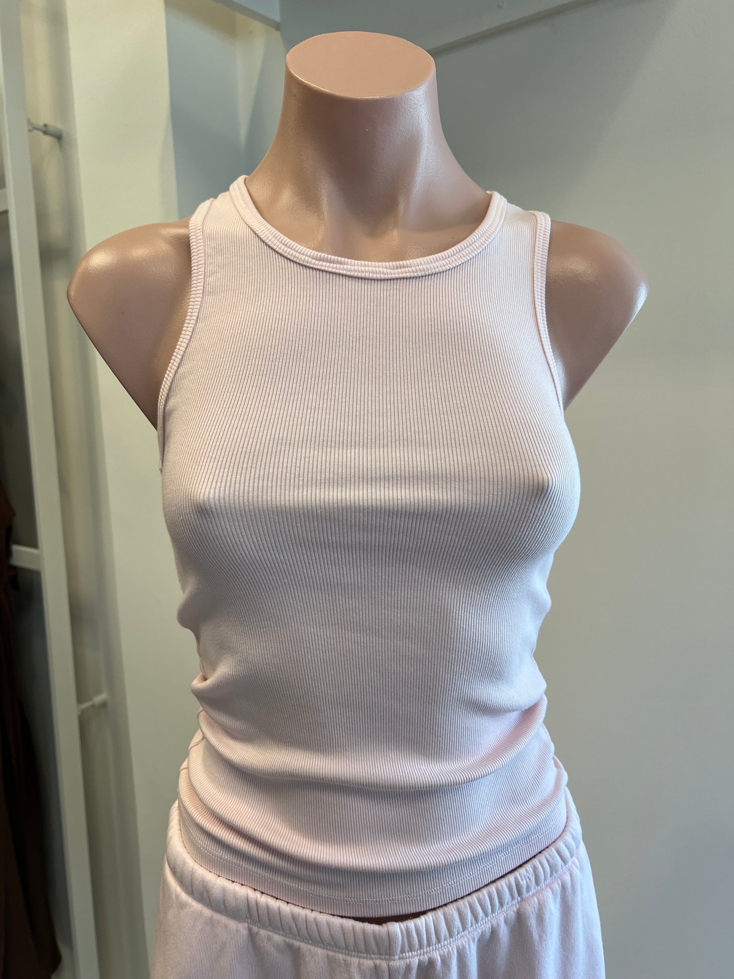 Monrow Supimaluxe Rib High Neck Tank in Pink Sorbet