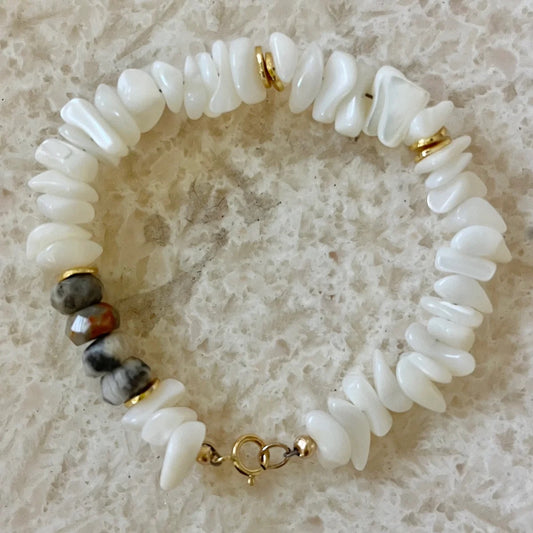 House of Olia Clavel Lace Agate & Mother of Pearl Gold Filled Bracelet