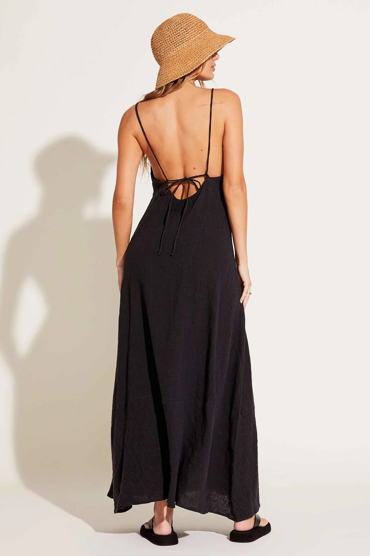 Vitamin A Mari Maxi Dress in Black Crinkle Linen