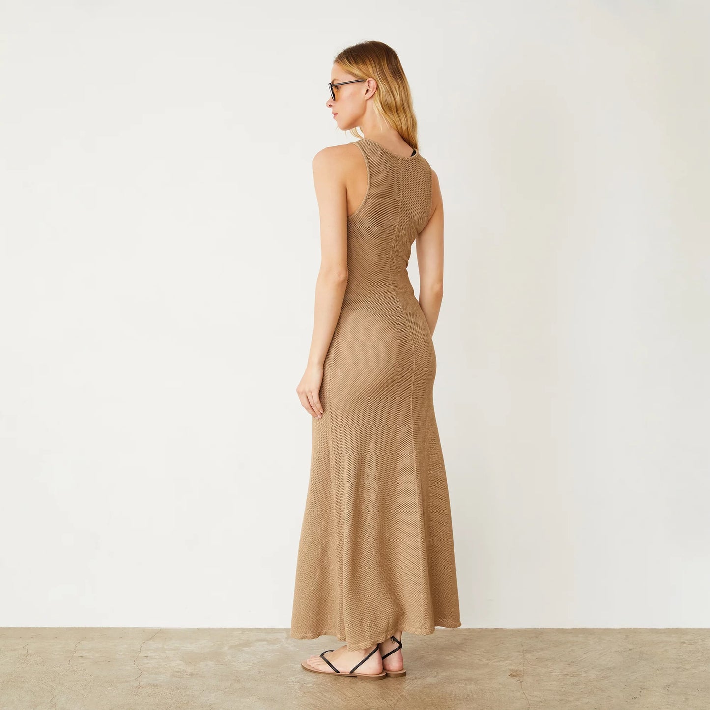 Monrow Mesh Maxi Dress in Croissant