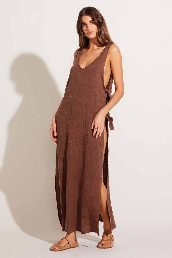 Vitamin A Riviera Cover Up Dress in Mocha Crinkle Linen