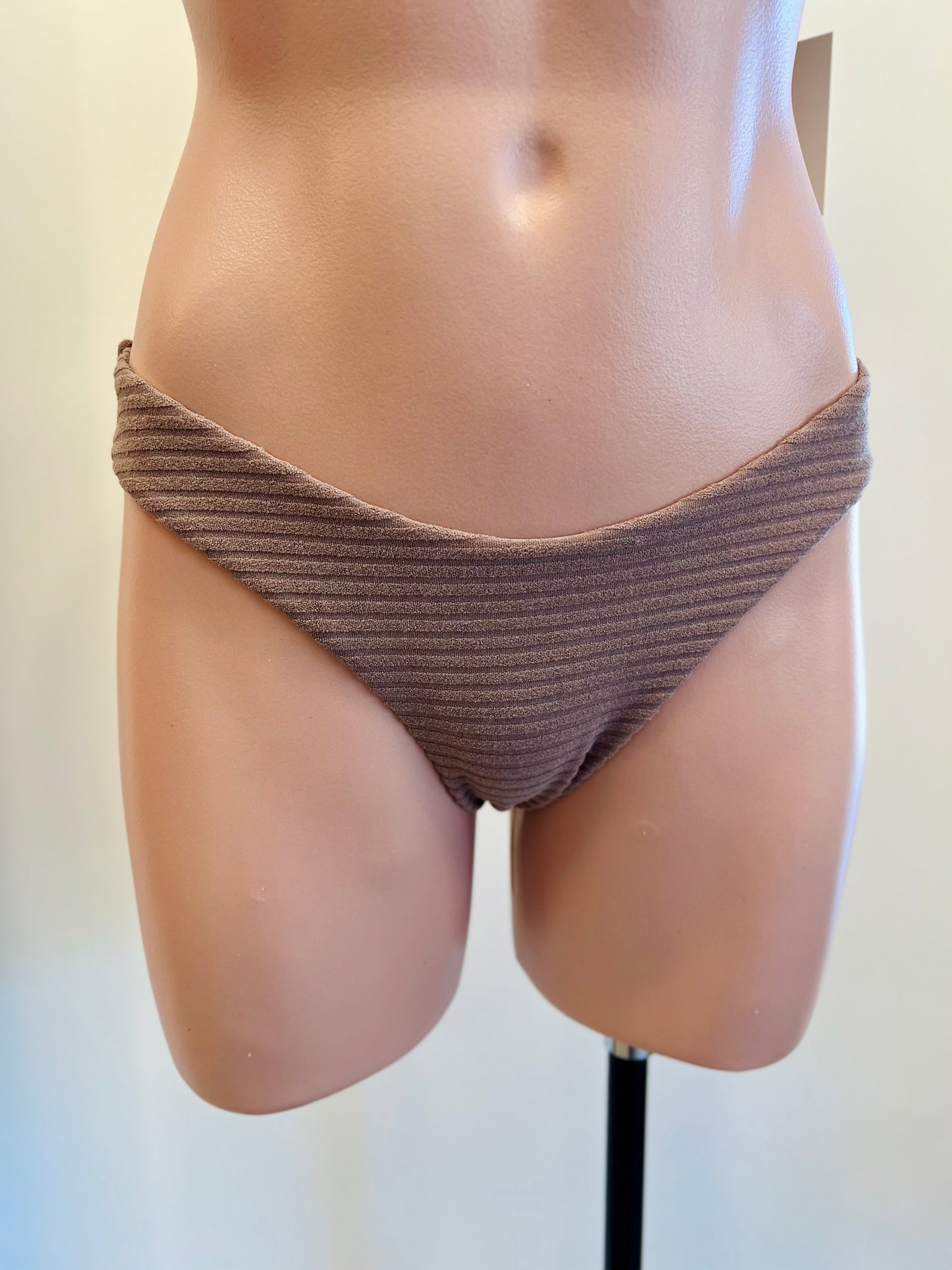 Acacia Zuma Ribbed Terry Bikini Bottom in Taupe