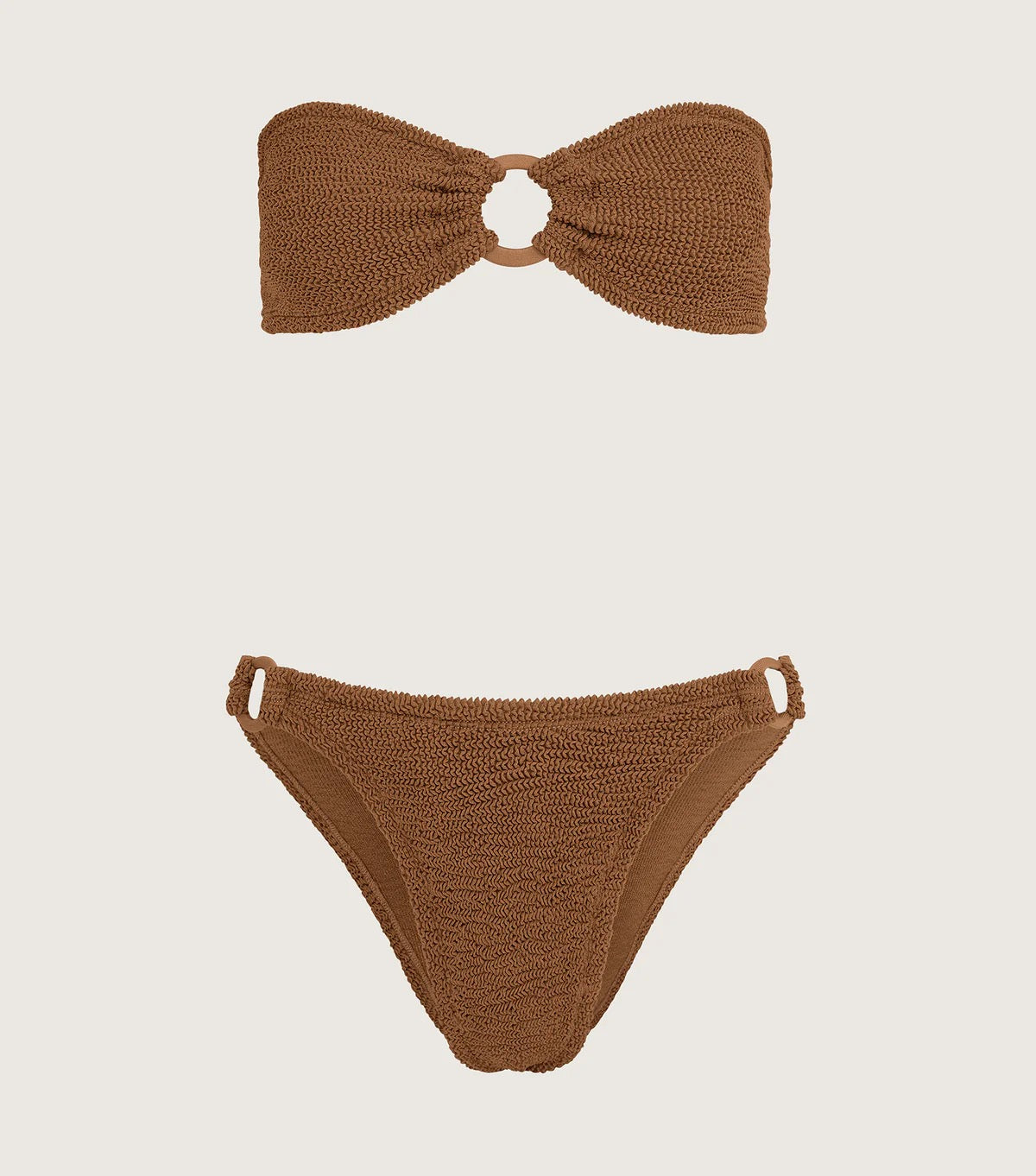 Hunza G Gloria Bikini with Tonal Fabric Covered Hoops in Metallic Cocoa