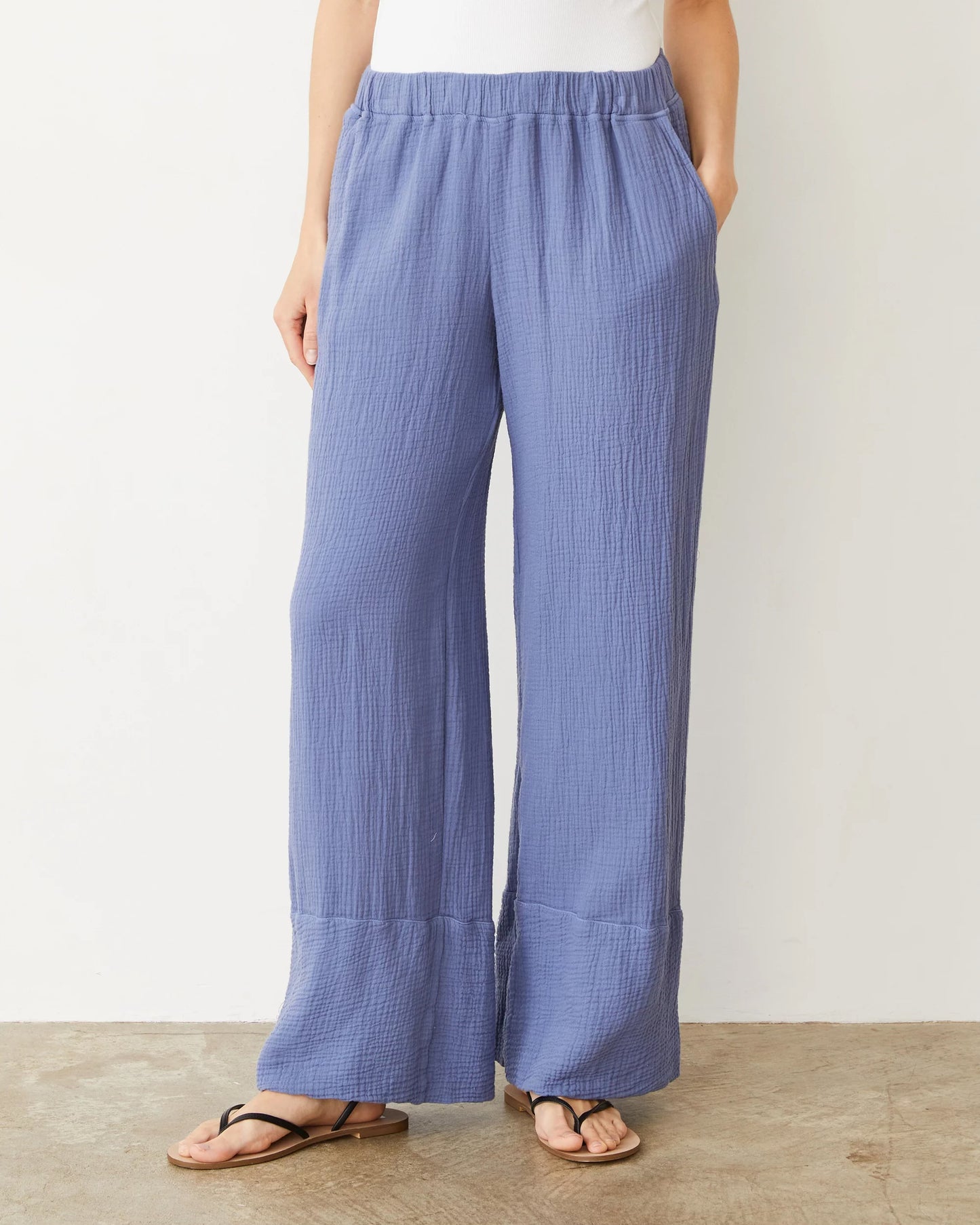 Monrow Cotton Gauze Wide Leg Pant in Medium Blue