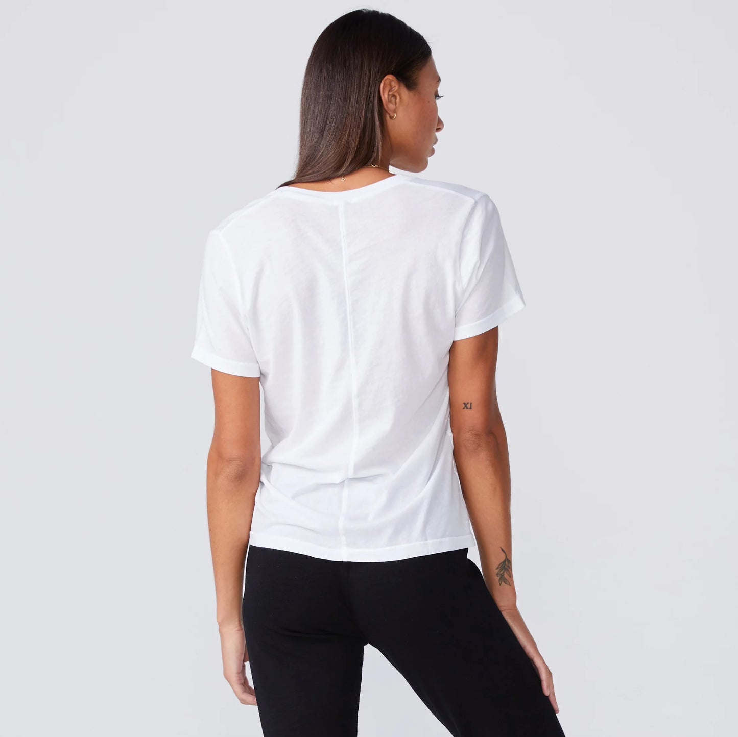 Monrow Super Fine Jersey V Neck Fitted Tee in White