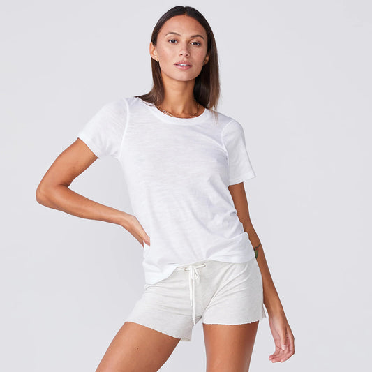 Monrow Textured Tri Blend Crew Neck Tee in White