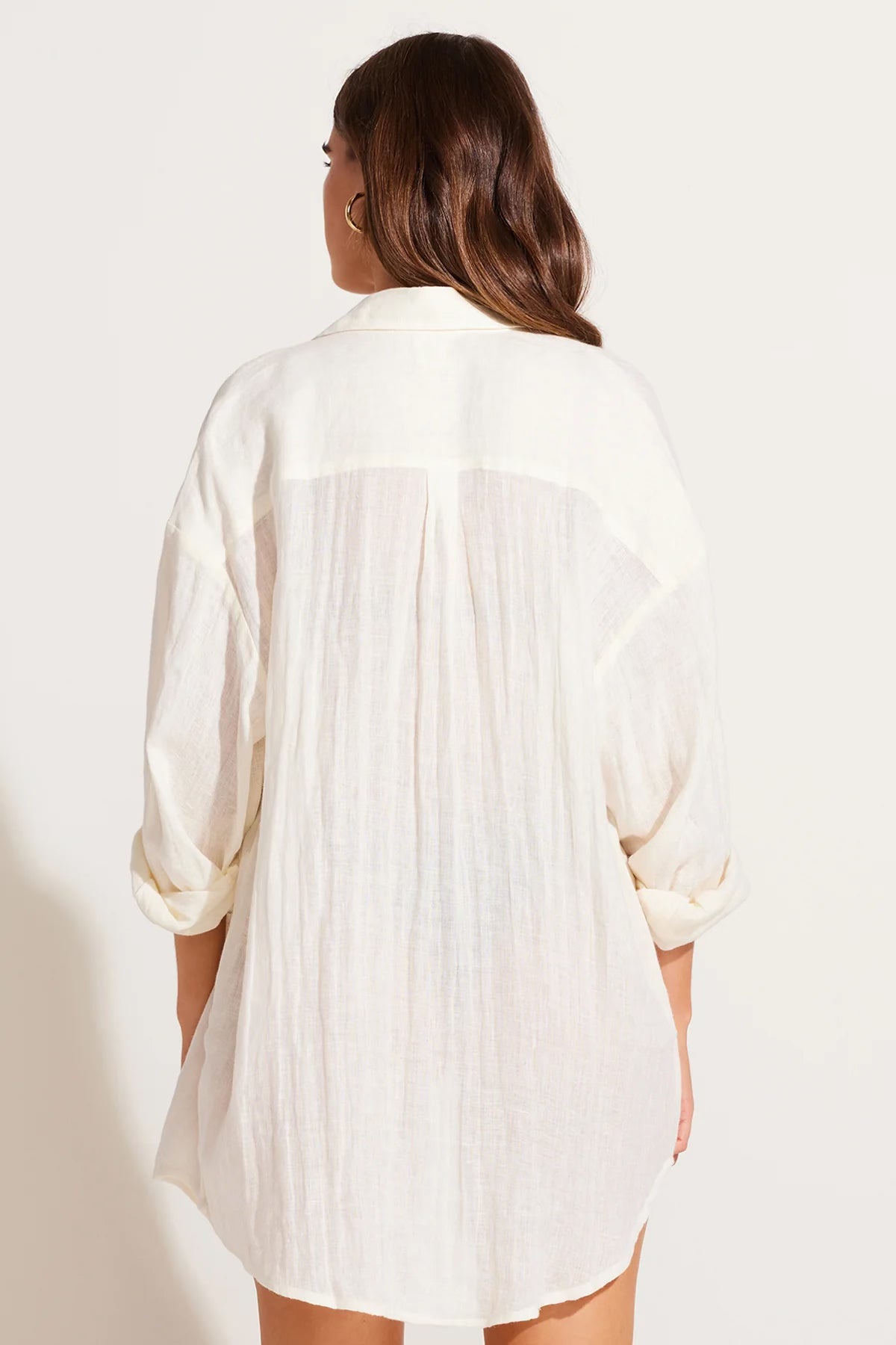 Vitamin A Playa Boyfriend Button Down Shirt in White EcoLinen