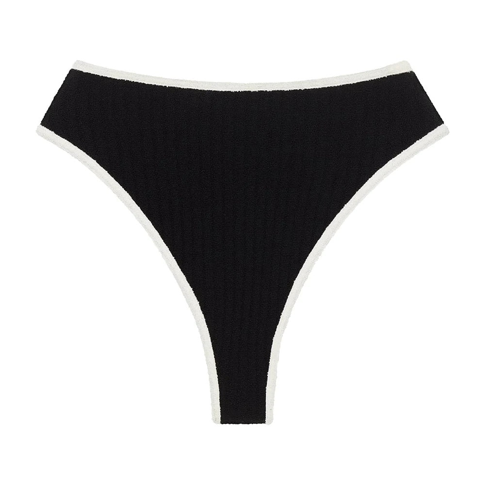 Montce Black (Cream Binded) Terry Rib Paula Bikini Bottom