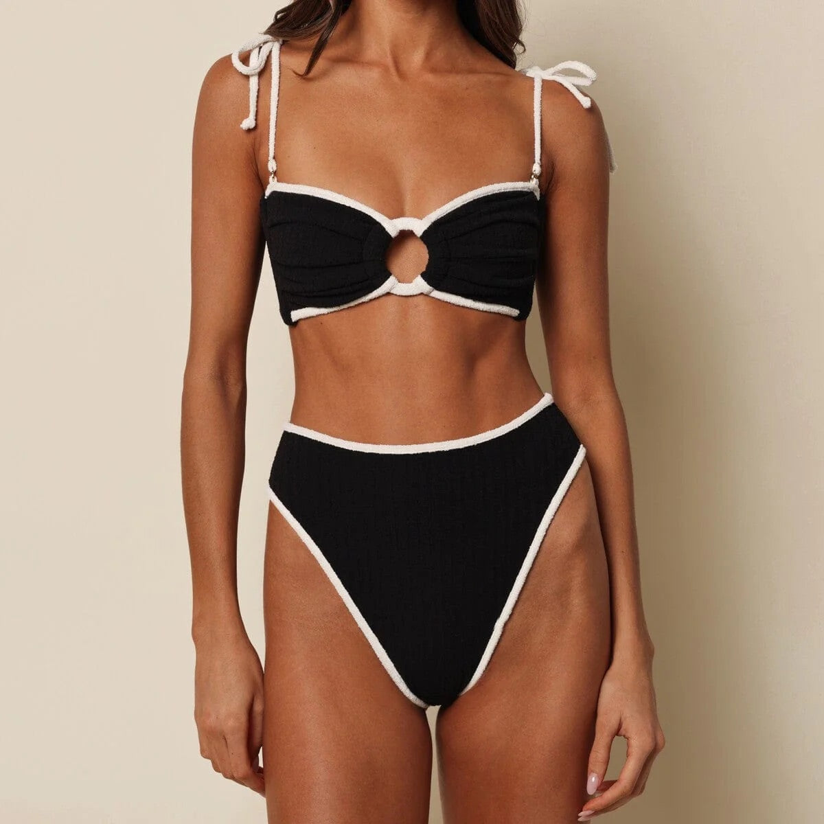 Montce Black (Cream Binded) Terry Rib Paula Bikini Bottom