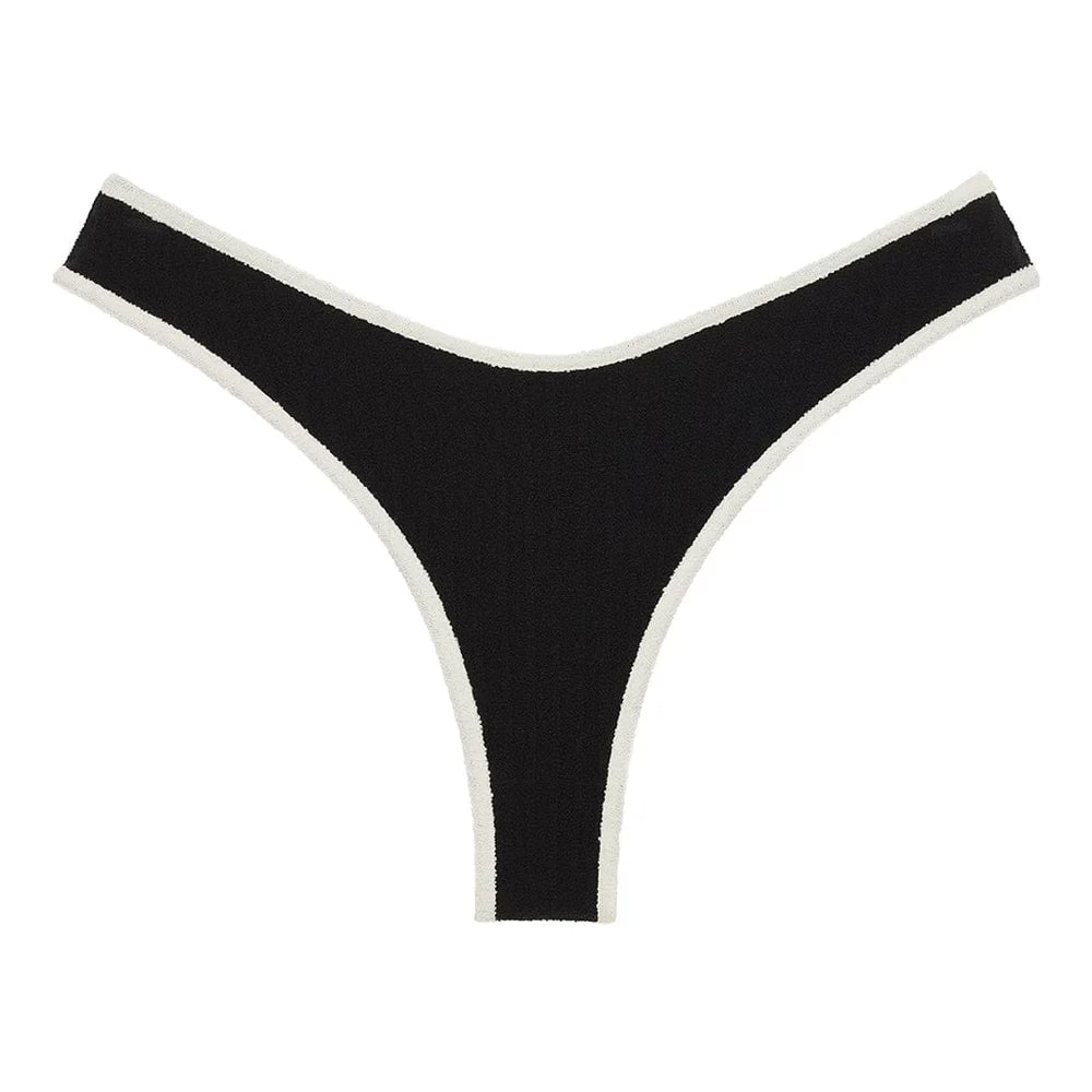 Montce Black Cream Binded Terry Rib Lulu Bikini Bottom