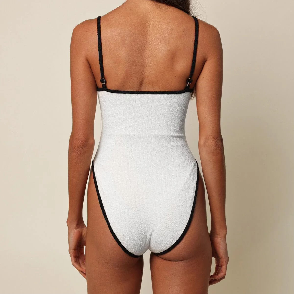 Montce Cream Black BInded Terry Rib Jacelyn One Piece