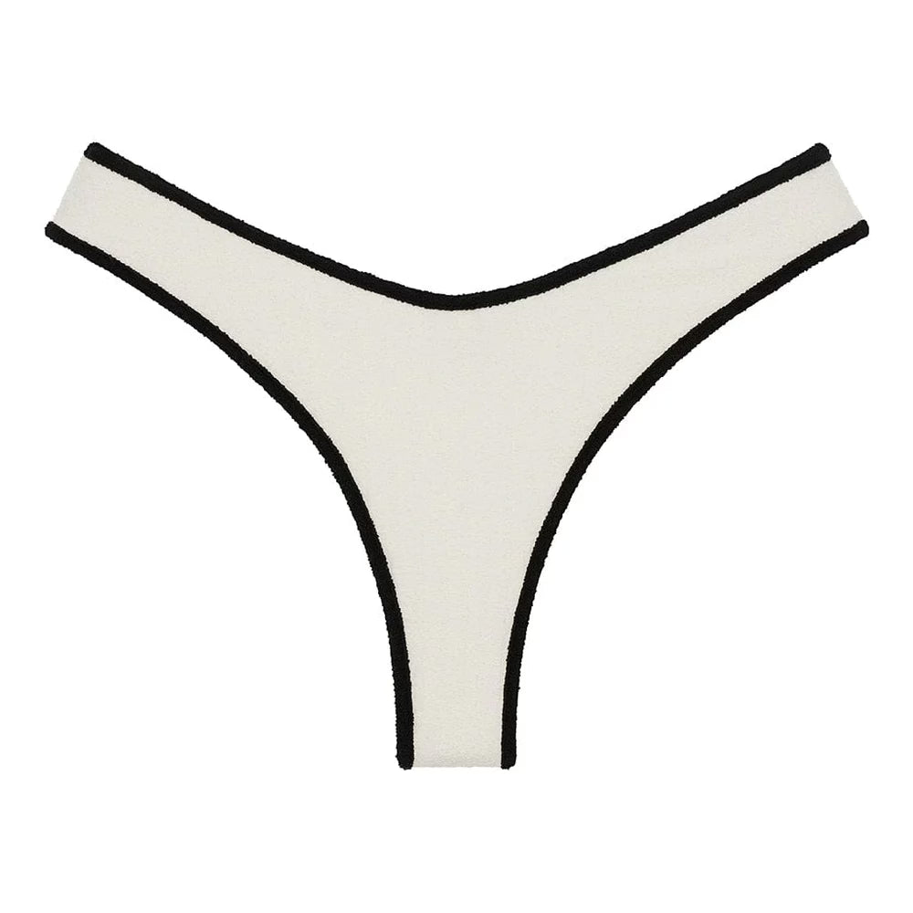 Montce Cream Black Binded Terry Rib Lulu Bikini Bottom