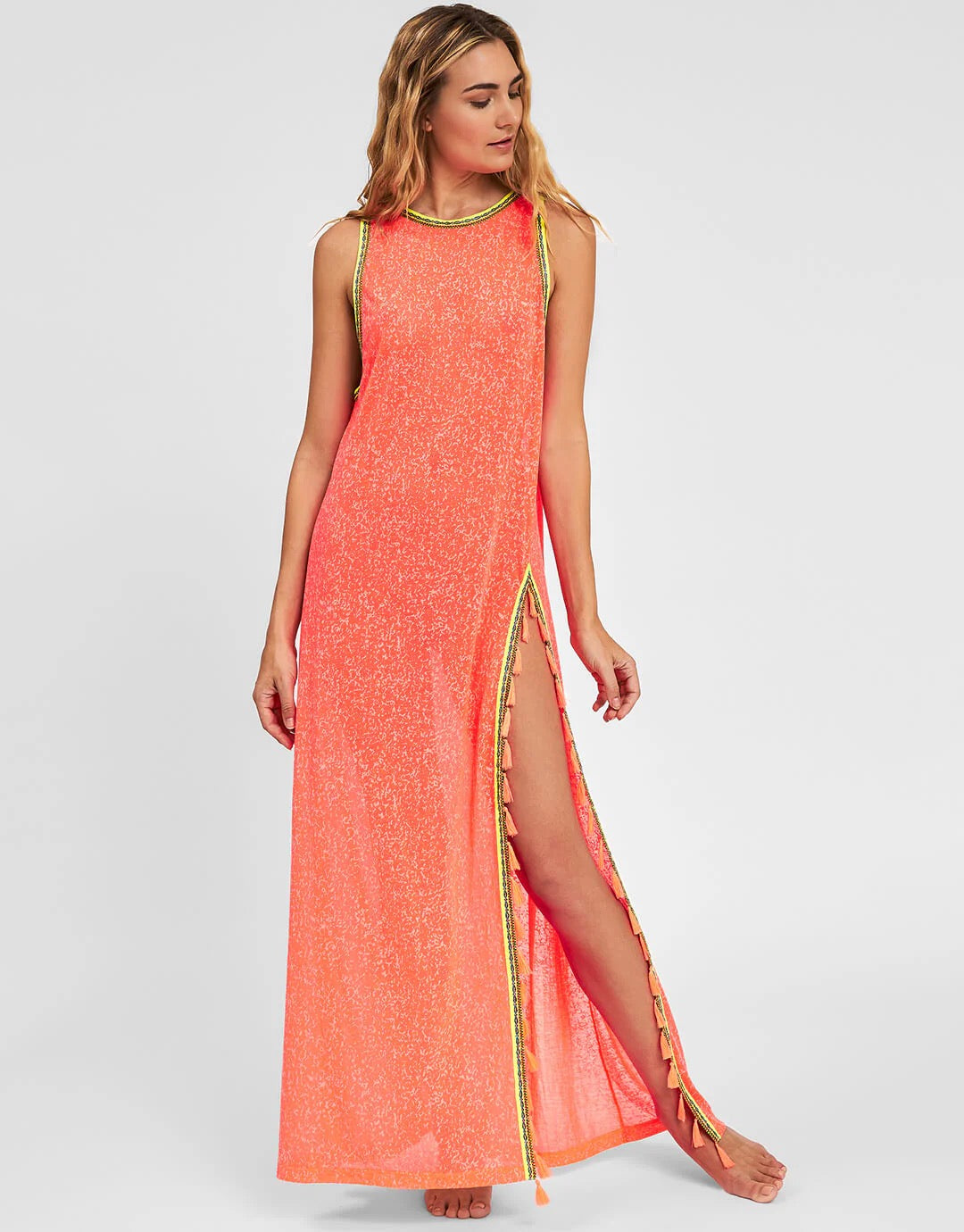 Pitusa Tassel Slit Dress in Watermelon