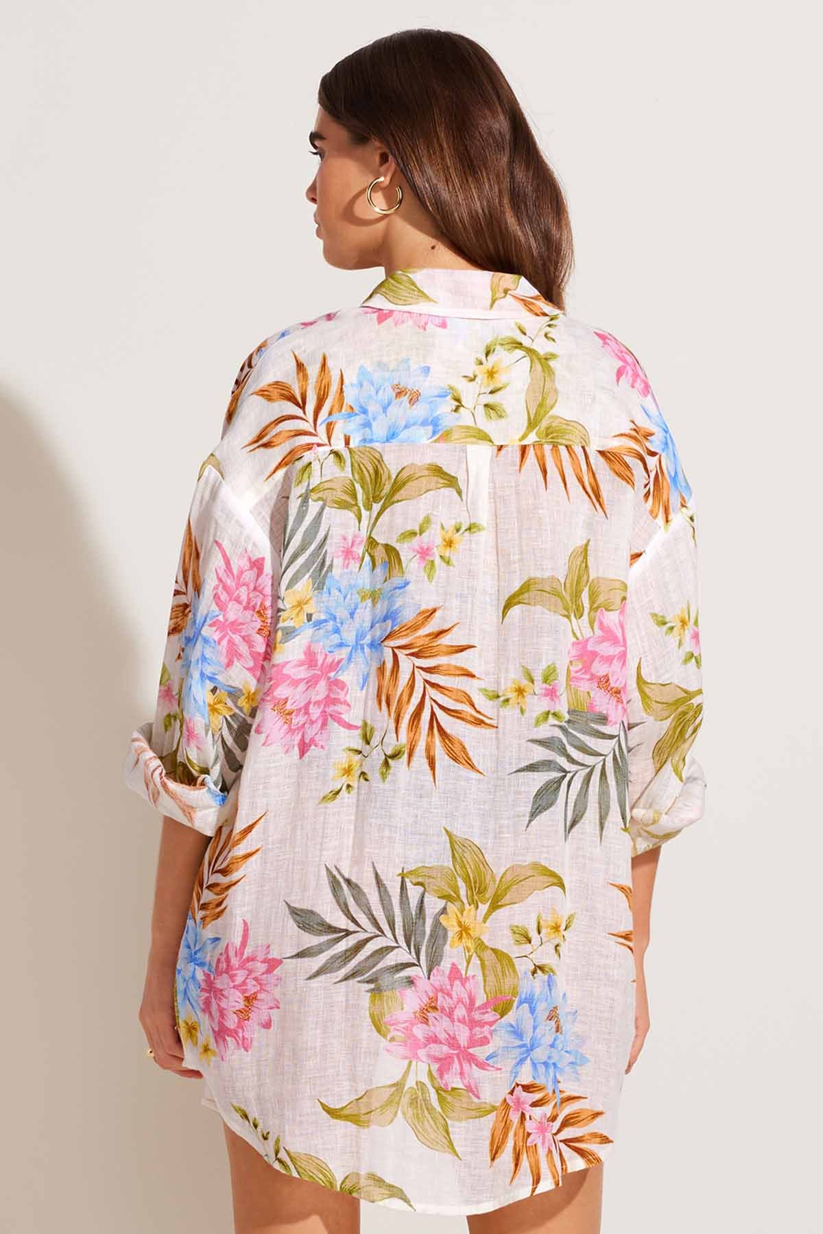 Vitamin A Playa Boyfriend Shirt in Summer Bloom EcoLinen