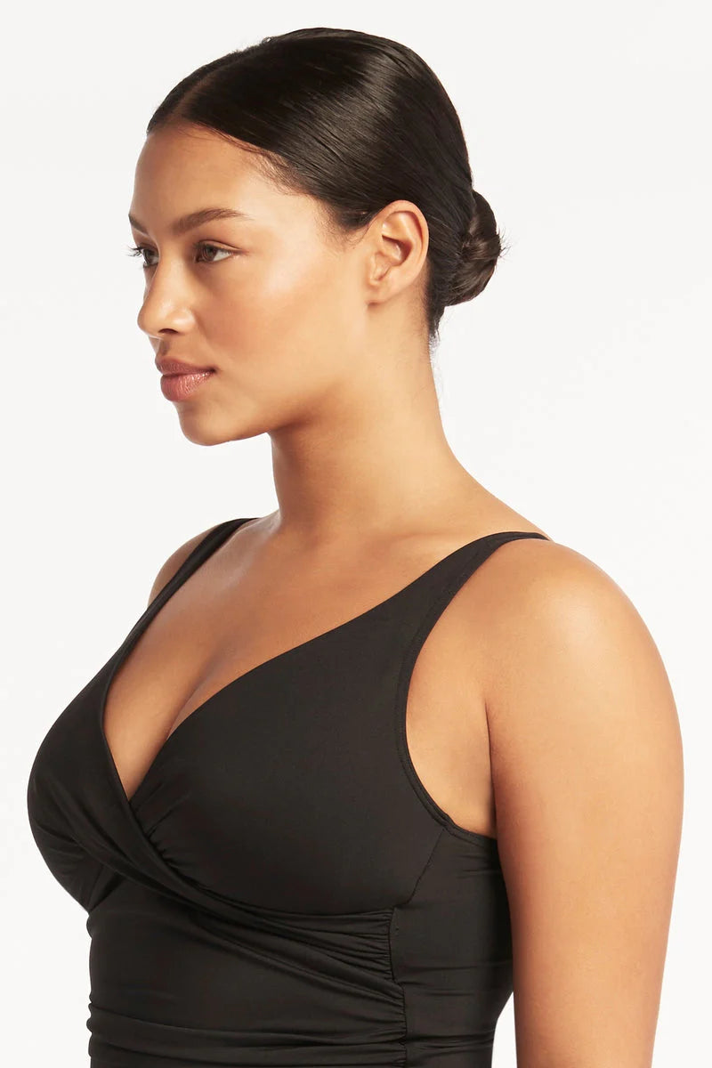 Sea Level Essentials Cross Front Tankini in Black