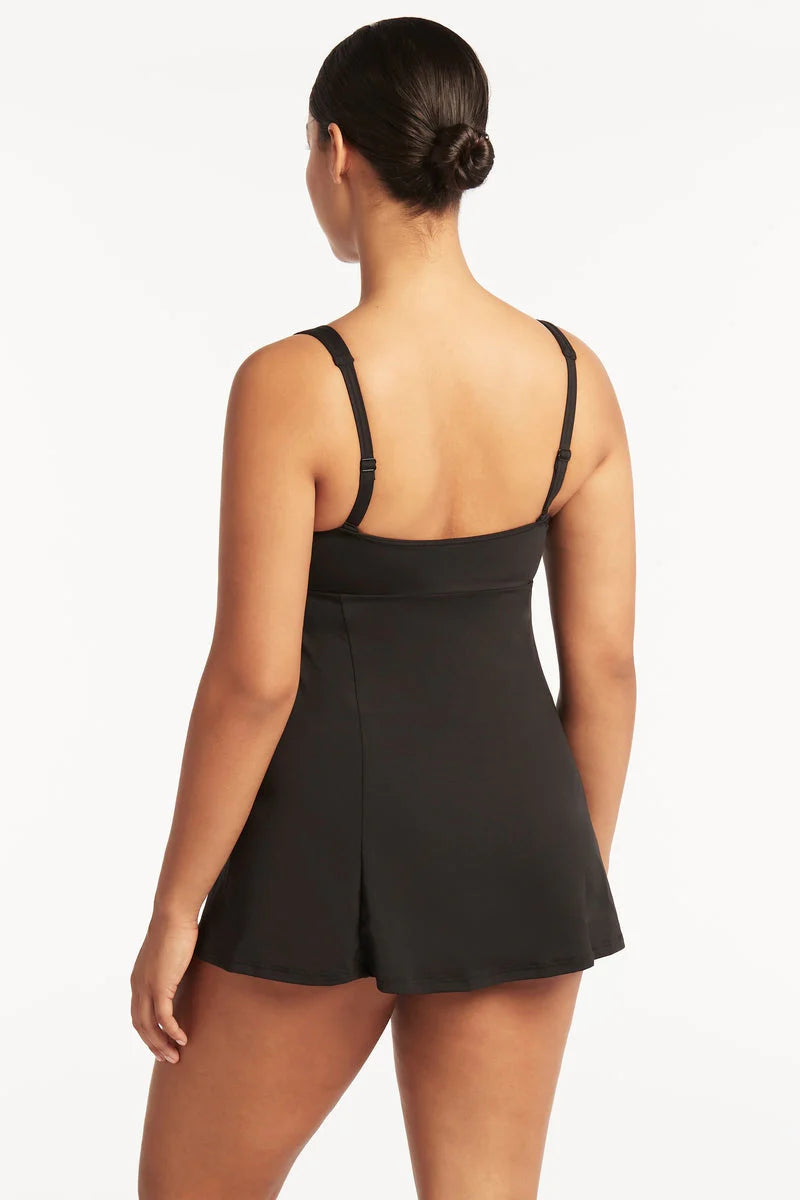 Sea Level Eco Essentials Square Neck Swim Dress in Black