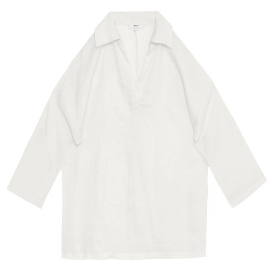 Mikoh Evie Collared Linen Kaftan in Foam White