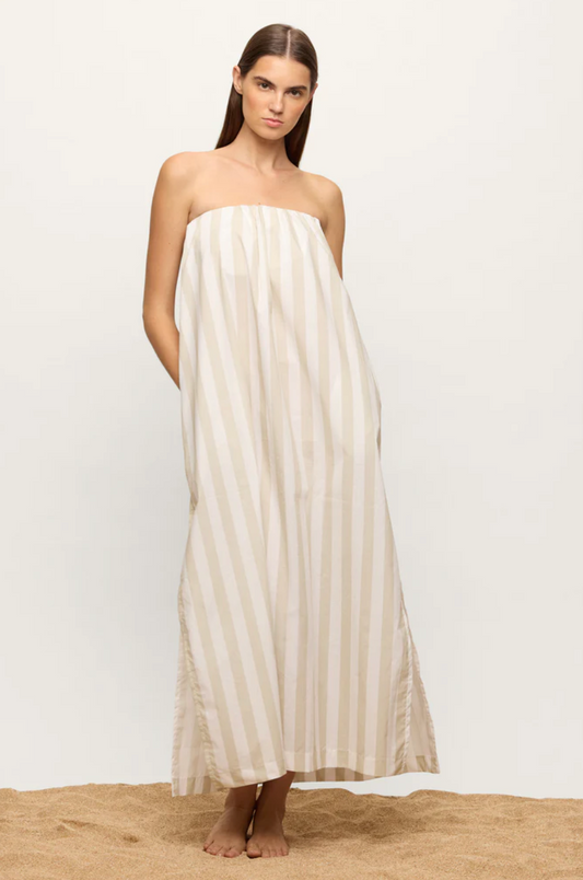 Mikoh Papio Strapless Maxi Dress with High Slit and Pockets in Parchment