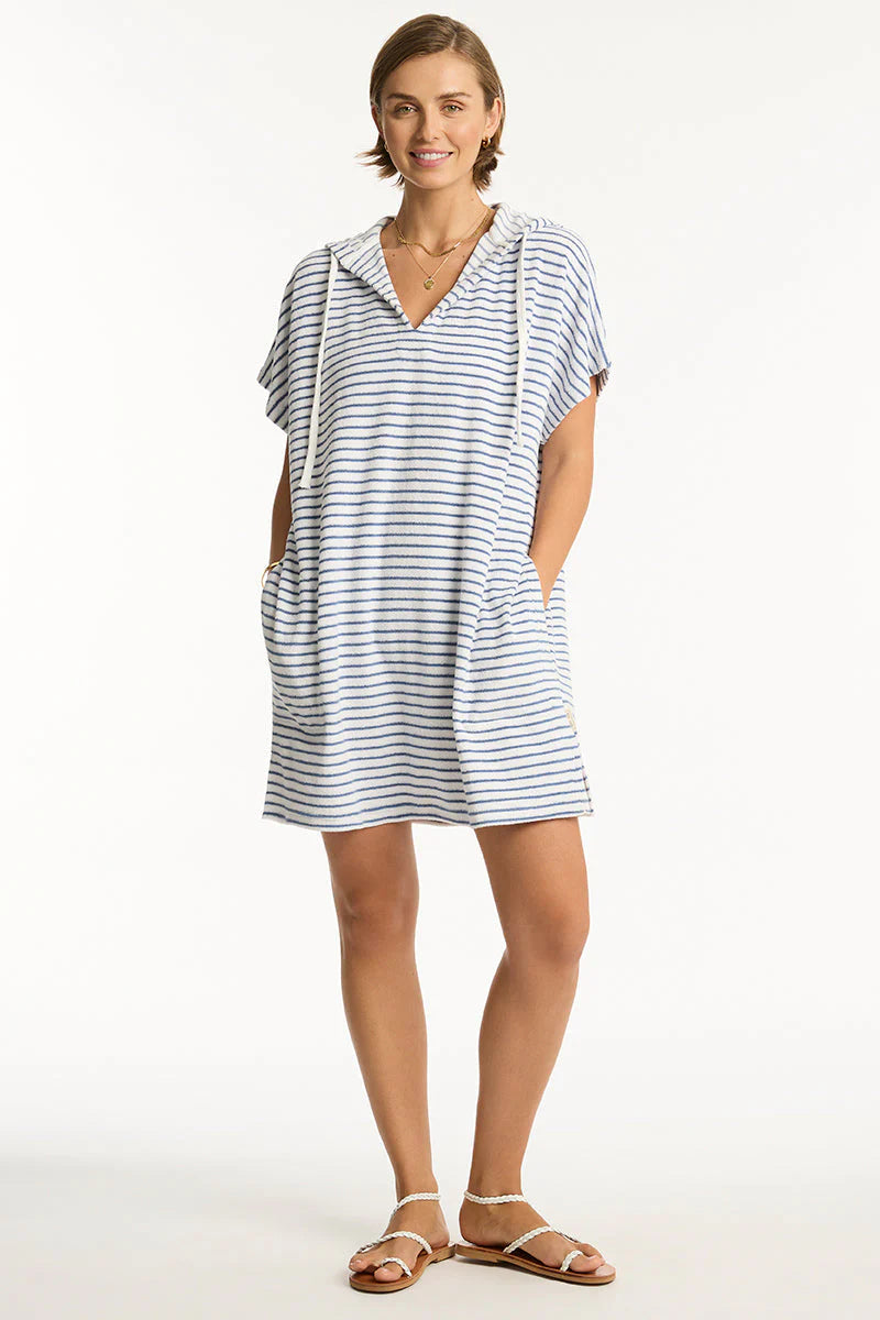 Sea Level Surf Poncho in Denim Stripe