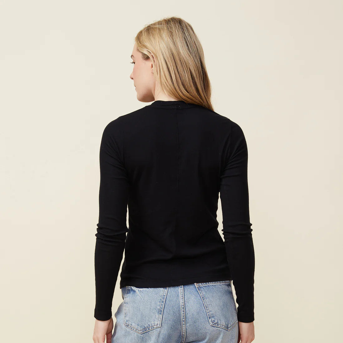 Monrow Supimafine Rib Long Sleeve Crew in Black